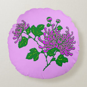 Coussins Ronds Chrysanthèmes d'araignée chinois - lavande