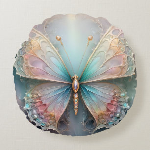 Coussins Ronds Chuchotements de couleur : Papillon fractal pastel
