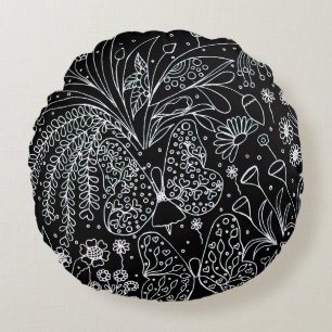 Coussins Ronds Chuchotements de la ligne botanique Nature Art Lo