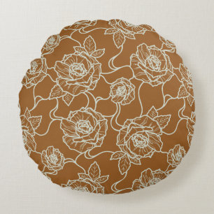 Coussins Ronds Chuchotements de Rose, Motif Floral à Lignes Éléga