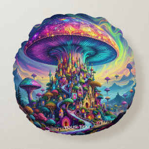 Coussins Ronds Ciel arc-en-ciel de champignons Imaginaires