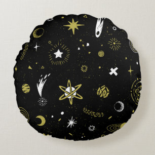 Coussins Ronds Ciel nocturne : motif cosmique sans soudure.