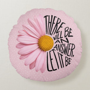 Coussins Ronds Citation inspirante et Marguerite Rose