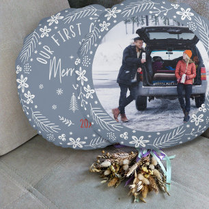 Coussins Ronds Citation "Premier Noël de Mariage" pour Jeunes Mar
