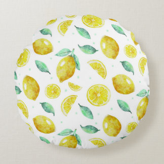 Coussins Ronds citrons aquarelles