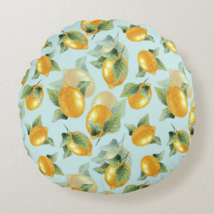 Coussins Ronds Citrons Feuilles : Aquarelle Impression transparen
