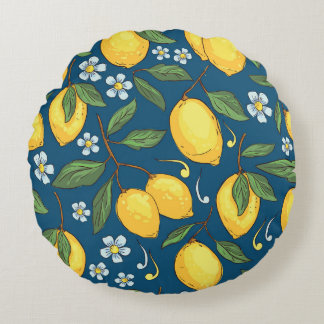 Coussins Ronds Citrons jaunes : Motif de fruits tropicaux.