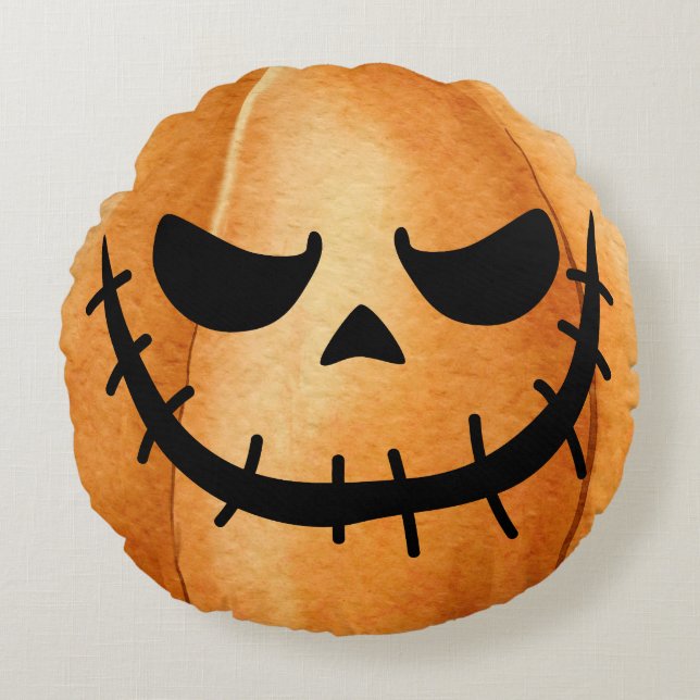 Coussins Ronds Citrouille Halloween Jack-O-Lantern (Devant)