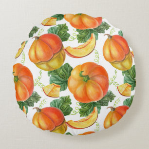 Coussins Ronds Citrouille orange : Motif végétal été-automne.