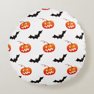 Coussins Ronds Citrouilles et chauves-souris d'Halloween, Trou ou
