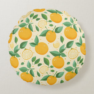 Coussins Ronds Citrus citron jaune motif de fruits tropicaux