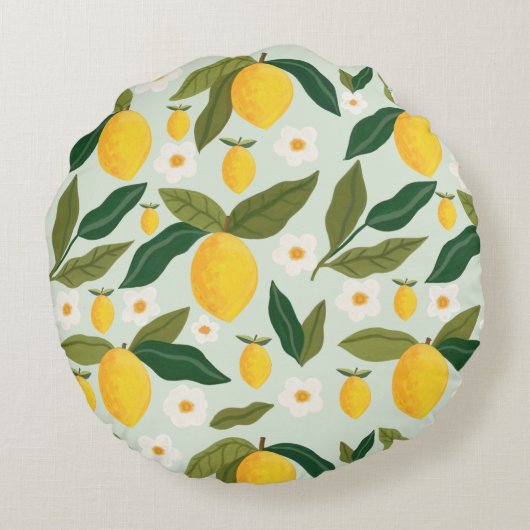 Coussins Ronds Citrus Citrus Fleurs de citron Vert (Dos)