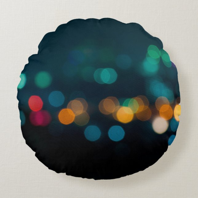 Coussins Ronds City night light flur bokeh, déconcentré backgroun (Devant)