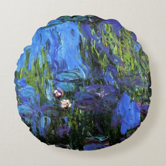 Coussins Ronds Claude Monet : Water-Lilies, indigo bleu (Devant)