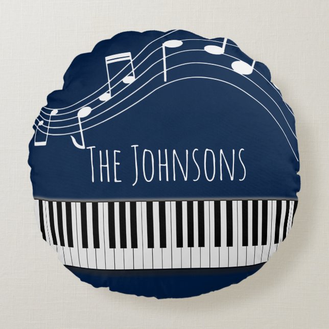 Coussins Ronds Clavier de piano et notes musicales (Devant)