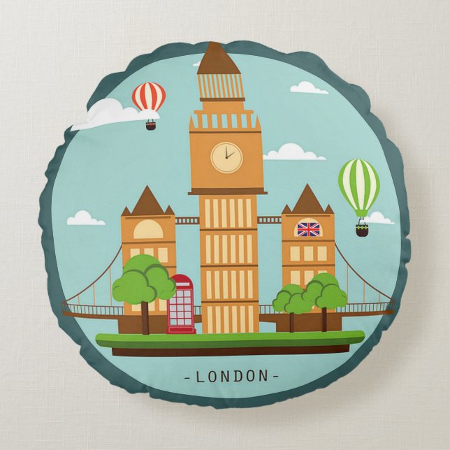 Coussins Ronds Clipart londonien, Angleterre (Devant)
