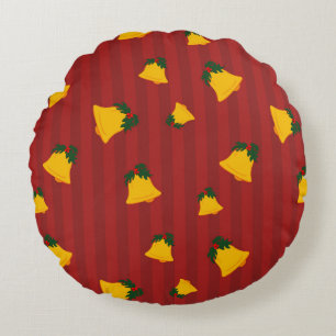 Coussins Ronds Cloche Rouge Or Rayure Fêtes de Noël
