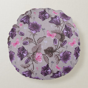 Coussins Ronds cloches de main violettes et motif de papillons