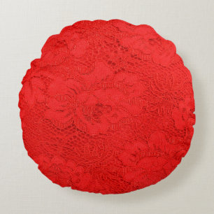 Coussins Ronds Closeup de fine texture élégante de dentelle rouge