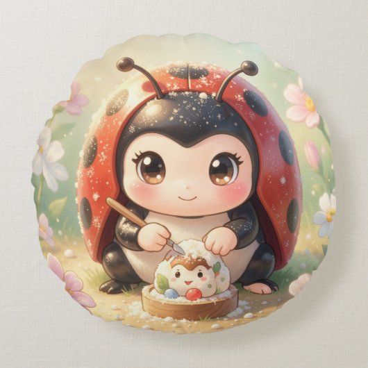 Coussins Ronds Coccinelle et le royaume de nectar caché.8 (Devant)