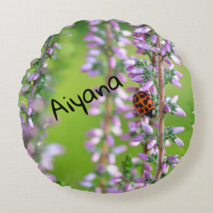 Coussins Ronds Coccinelle sur fleur violette -