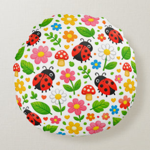 Coussins Ronds Coccinelles Mignonnes Fleurs Enfants avec Fleurs e
