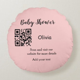 Coussins Ronds Code QR simple pour baby shower avec nom et texte