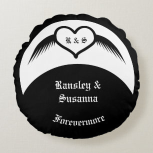 Coussins Ronds Coeur ailé gothique Mariage Personnalisé Monogramm