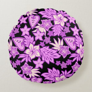 Coussins Ronds Cœur Aloha Hawaïen Hibiscus Tropical