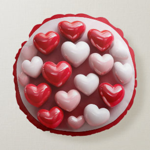 Coussins Ronds ❤️ Cœur Blanc Rouge Brillant Décor Romantique et C