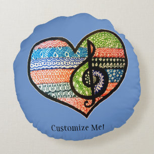 Coussins Ronds Coeur de musique arc-en-ciel coloré