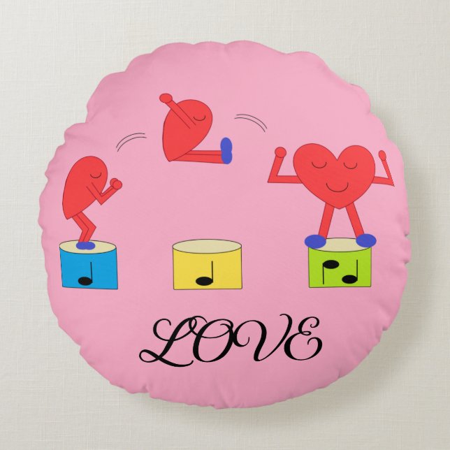 Coussins Ronds Coeur de saut dans l'amour : de couleur Rose (Devant)