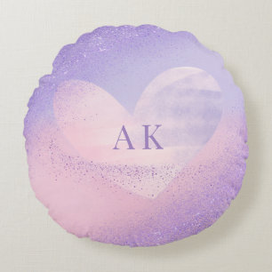 Coussins Ronds Cœur dégradé violet rose Monogramme