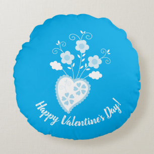 Coussins Ronds Coeur romantique bleu portugais