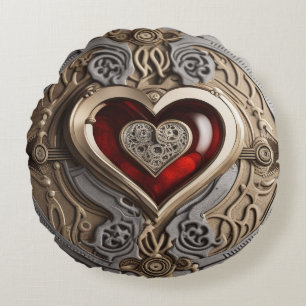 Coussins Ronds Coeur Steampunk - Amour mécanique complexe