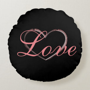 Coussins Ronds Cœur Tendance Mariage Amour Calligraphie Gris