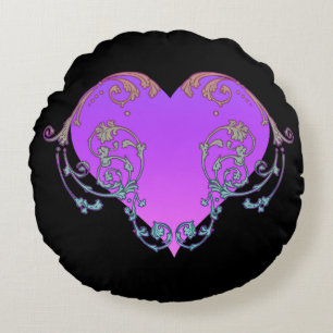 Coussins Ronds Coeur violet élégant et romantique avec poule fleu