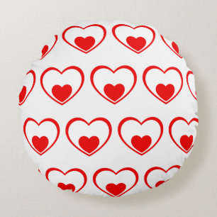 Coussins Ronds Coeurs blancs rouges