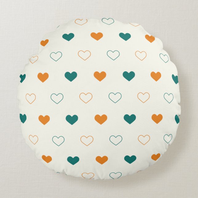 Coussins Ronds Cœurs charmants / crème orange vert (Devant)