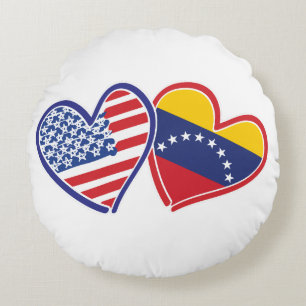 Coussins Ronds Cœurs de drapeau des États-Unis et du Venezuela