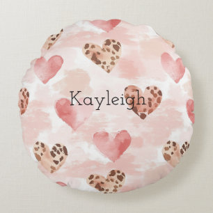 Coussins Ronds Coeurs Empreintes de léopard Brown roses Anniversa