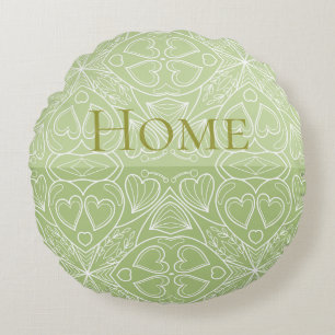 Coussins Ronds Cœurs en dentelle vert olive doux