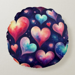 Coussins Ronds Cœurs étoiles Saint Valentin Galaxie 
