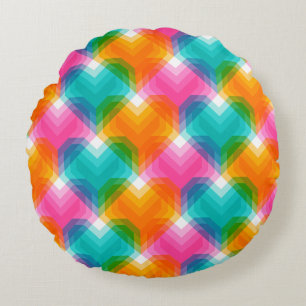 Coussins Ronds Coeurs géométriques en couleurs psychédéliques (1)