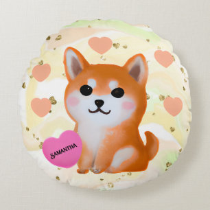 Coussins Ronds Coeurs Shiba Inu mignons Pour Amoureux des chien