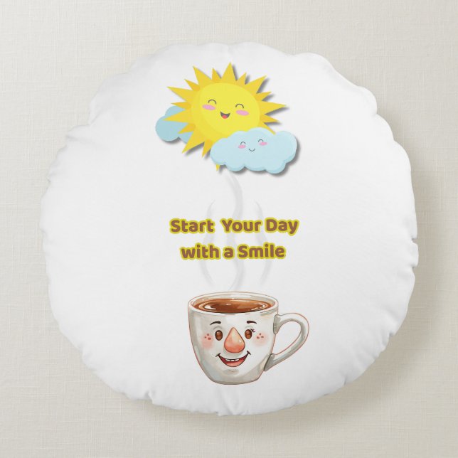 Coussins Ronds Coffee Time – Cute Smiling Cup (Devant)