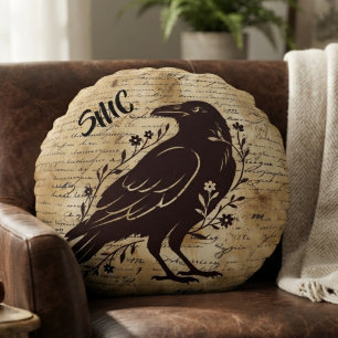 Coussins Ronds Coin de livre Onyx Sombre Académie Sombre Corbeau