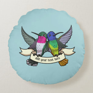 Coussins Ronds Colibris mignons Ruban de texte personnalisé Oisea