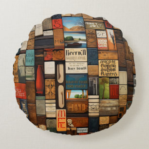 Coussins Ronds Collage d'art typographique de livre et d'enseigne