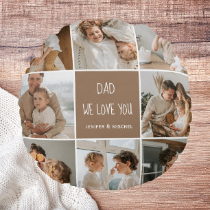 Coussins Ronds Collage Photo Papa We Love You Happy Fête des père